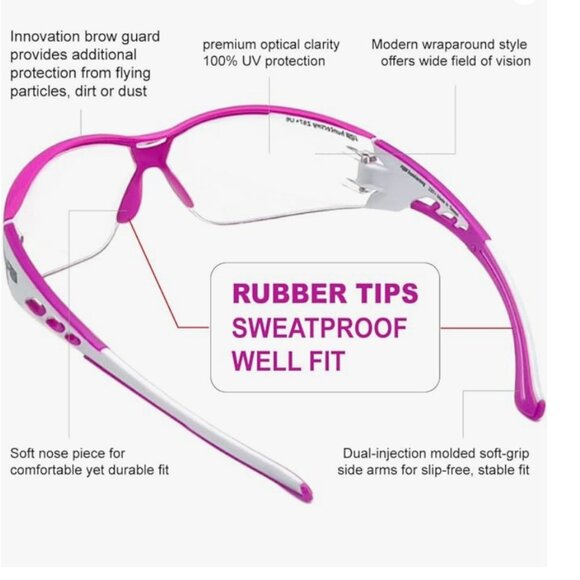 LIKE NEW Pickleball protective sports glasses - pink frame clear lenses - Picture 3 of 11